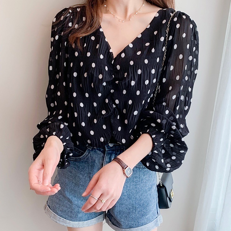 トップス レディース ブラウス 長袖 ボリューム袖 S M L XL 韓国 バルーン袖 パフスリーブ ハートネック Vネック 透け感 シースルー シフォン かわいい 大人可愛い シンプル カジュアル