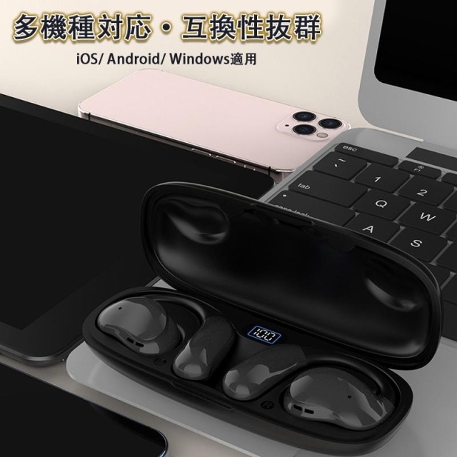 ワイヤレスイヤホン 耳かけイヤホン 空気伝導ワイヤレスイヤホン Bluetooth5.3 ブルートゥース コードレスイヤホン オープンイヤー型イヤホン 空気伝導イヤホン 音漏れ防ぐ 耳を塞がない スポ