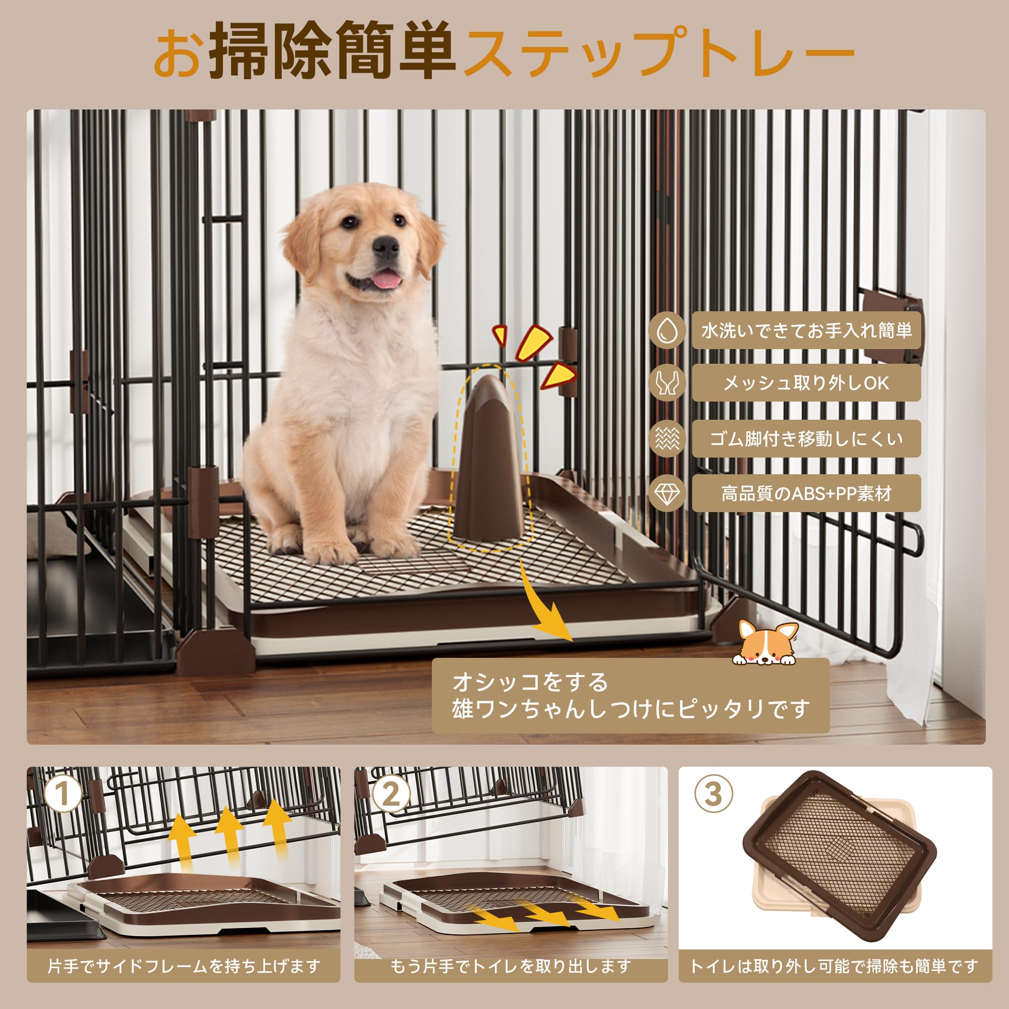 犬用 ケージ ペットサークル 犬 サークル 幅145*奥行き68*高さ70cm 室内サークル トイレトレーニング出来る しつけできる 犬トイレ&ペットマット付き 室内 お手入れ簡単 木製風