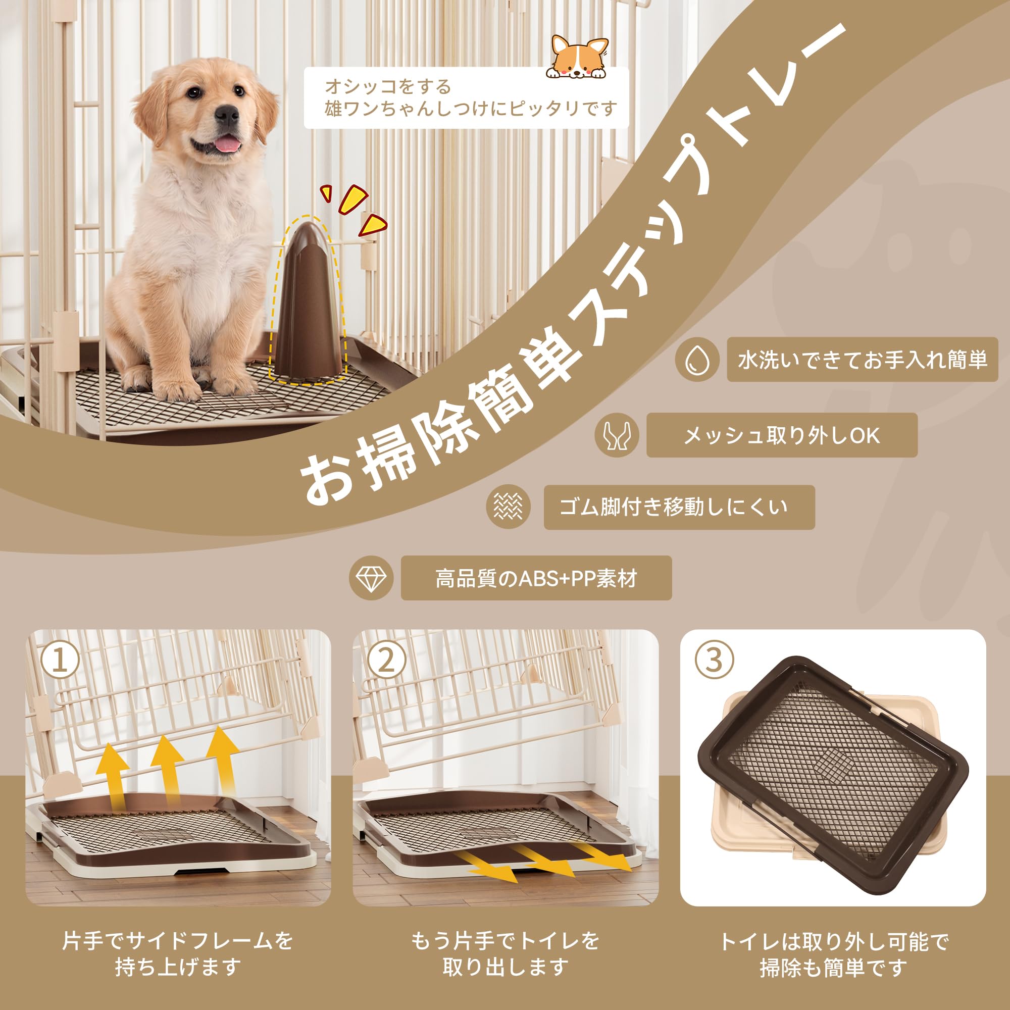犬用 ケージ ペットサークル 犬 サークル 幅145*奥行き68*高さ70cm 室内サークル トイレトレーニング出来る しつけできる 犬トイレ&ペットマット付き 室内 お手入れ簡単 木製風