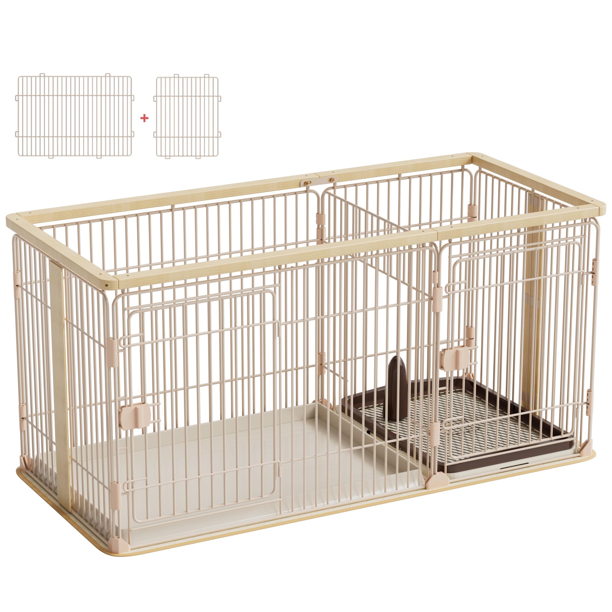 犬用 ケージ ペットサークル 犬 サークル 幅145*奥行き68*高さ70cm 室内サークル トイレトレーニング出来る しつけできる 犬トイレ&ペットマット付き 室内 お手入れ簡単 木製風