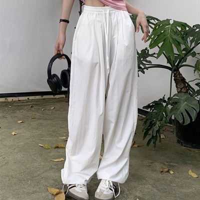 パンツ ボトムス ワイド カーゴ フルレングス ストリート ウエストゴム 伸縮性 薄手 かわいい カジュアル おしゃれ かっこいい こなれ感 ラフ メンズライク マニッシュ 20代 オルチャン 無地