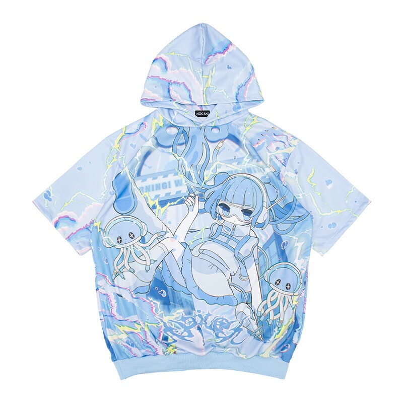 [半袖]クラゲサイバー パーカー 原宿 原宿系 ファッション 天使界隈 天使 サイバー 電脳 深海 クラゲ P.ブルー jr-579-132