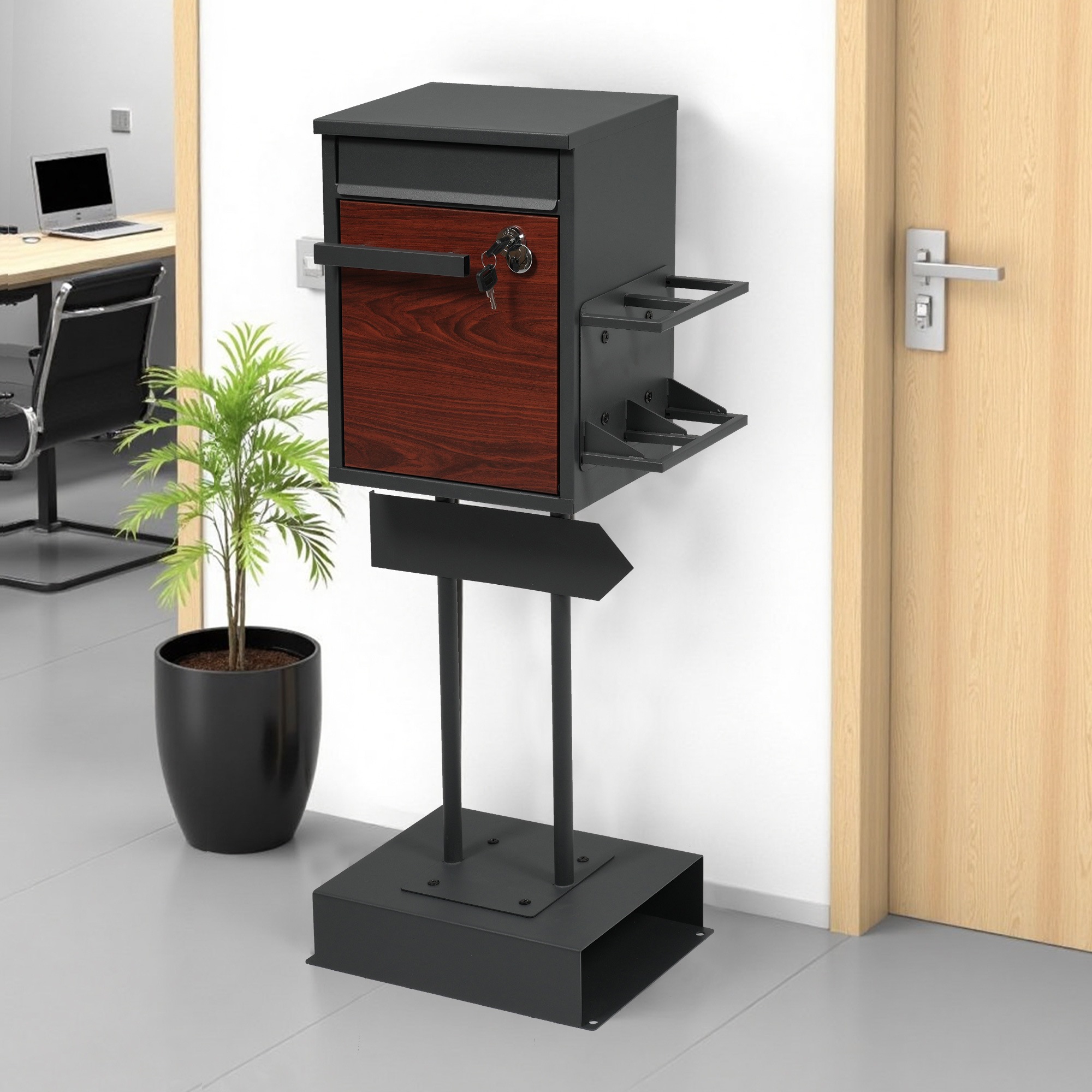 【国内出荷 - 3日配達】宅配ボックス 置き型 スタンド 投函口3つ ポスト一体型 複数投函 配達ボックス 鍵付き メ一ル便·A4対応 ポスト 北欧 一戸建て用 スタンドポスト メールボックス A4対