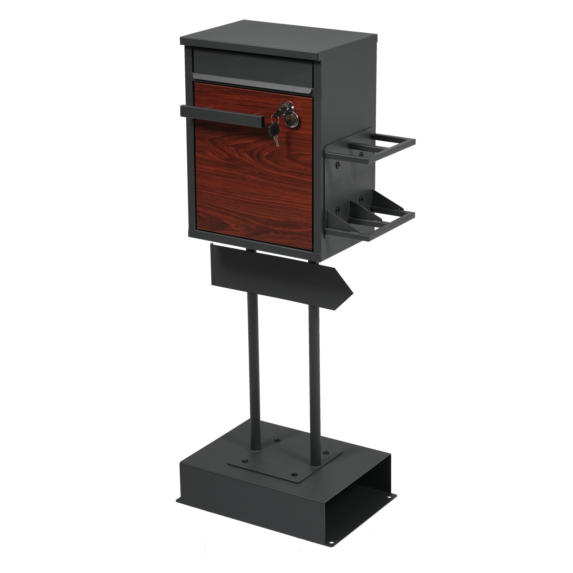 【国内出荷 - 3日配達】宅配ボックス 置き型 スタンド 投函口3つ ポスト一体型 複数投函 配達ボックス 鍵付き メ一ル便·A4対応 ポスト 北欧 一戸建て用 スタンドポスト メールボックス A4対