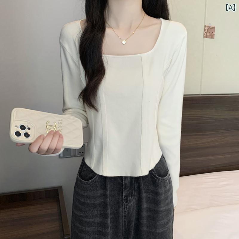 ファッション 服 オシャレ カワイイ シンプル 大カワイイ サイズ 婦服 秋 スクエアネック スリム ニット セーター カジュアル トップス