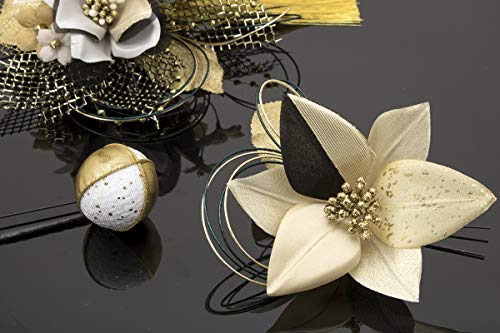 [] (ソウビエン) 髪飾り 成人式 卒業式 3点セット ゴールド 白 黒 桜 レース 玉飾り 水引 房飾り コーム式 Uピン式 日本製