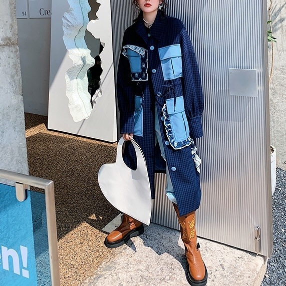 個性的 デザインビッグポケット レディース コート ロングコート ミディアム丈 長袖 襟付き 角襟 ボタンダウン ストレート レース フリル ポケット 綿 かわいい シンプル おしゃれ レトロ 主役級