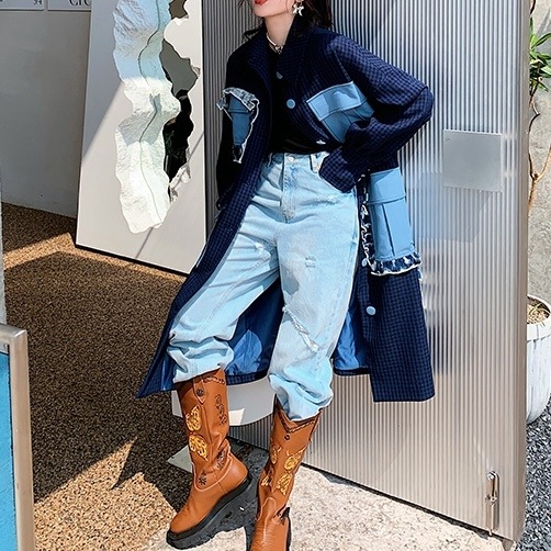 個性的 デザインビッグポケット レディース コート ロングコート ミディアム丈 長袖 襟付き 角襟 ボタンダウン ストレート レース フリル ポケット 綿 かわいい シンプル おしゃれ レトロ 主役級