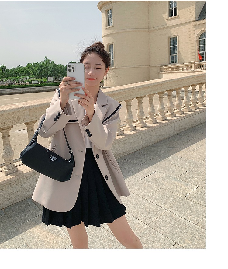 【送料無料】レディース ジャケット ビッグカラー 制服風 アウター 上着 ミドル丈 長袖