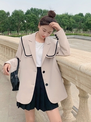 【送料無料】レディース ジャケット ビッグカラー 制服風 アウター 上着 ミドル丈 長袖