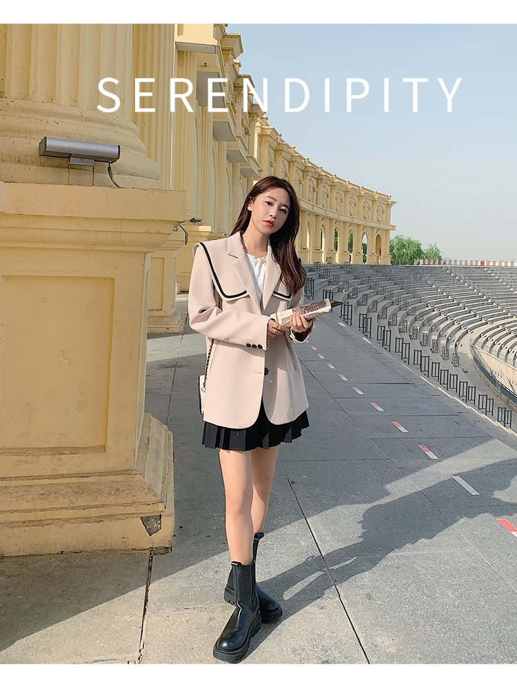 【送料無料】レディース ジャケット ビッグカラー 制服風 アウター 上着 ミドル丈 長袖