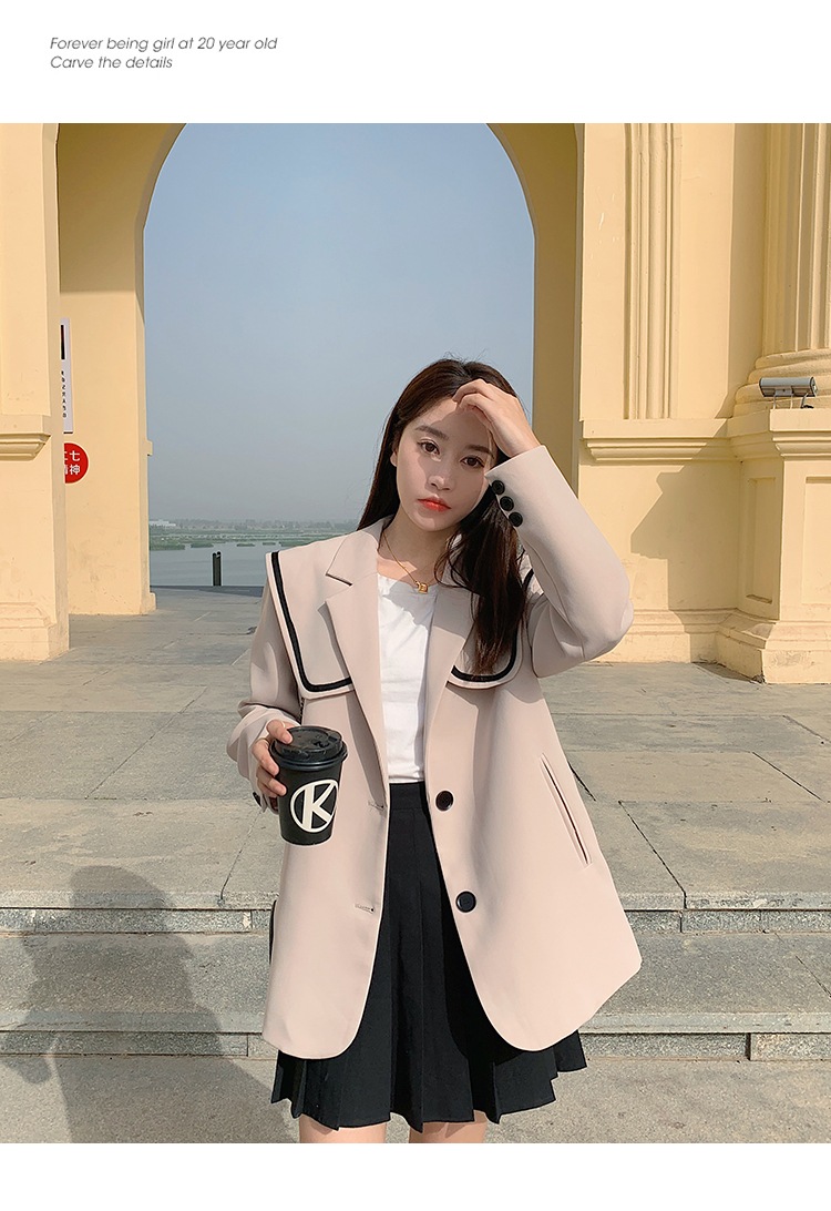 【送料無料】レディース ジャケット ビッグカラー 制服風 アウター 上着 ミドル丈 長袖