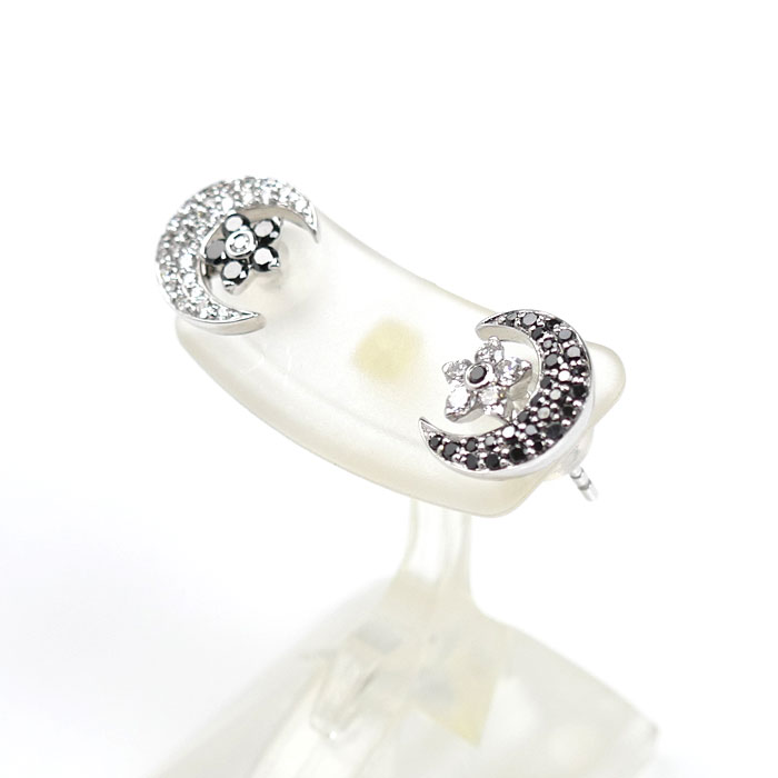 Ponte Vecchio ポンテヴェキオ K18WG ホワイトゴールド ピアス ブラックダイヤモンド0.23ct ダイヤモンド0.21ct 2.4g スター/ムーン レディース 中古 美品