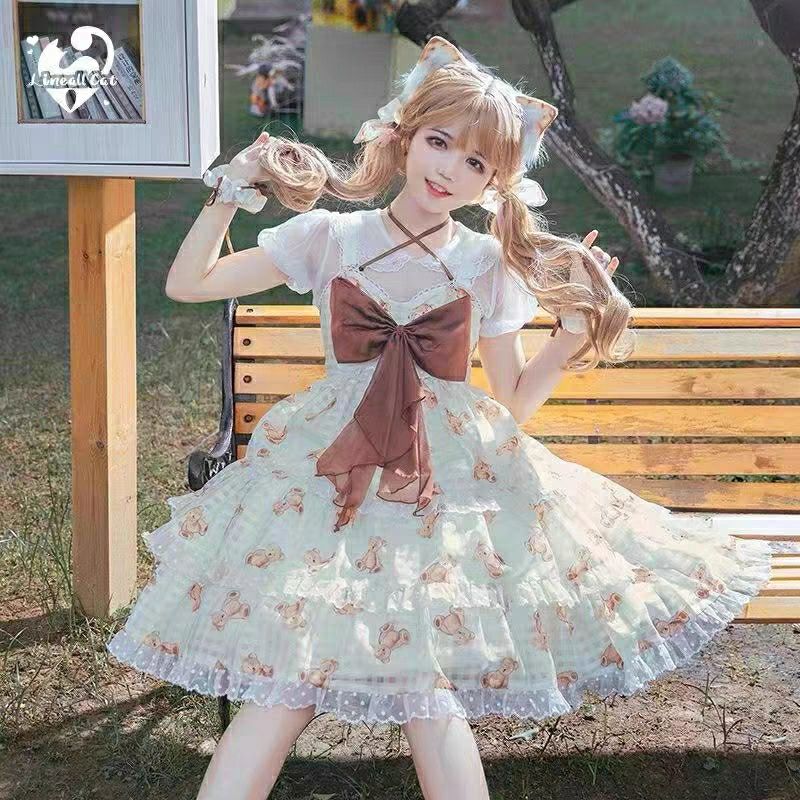 今人気発中二次元ロリータベアーケーキスカートかわいい学院祭用人气作ロリータリボンキャミソールスカートjsk女_3