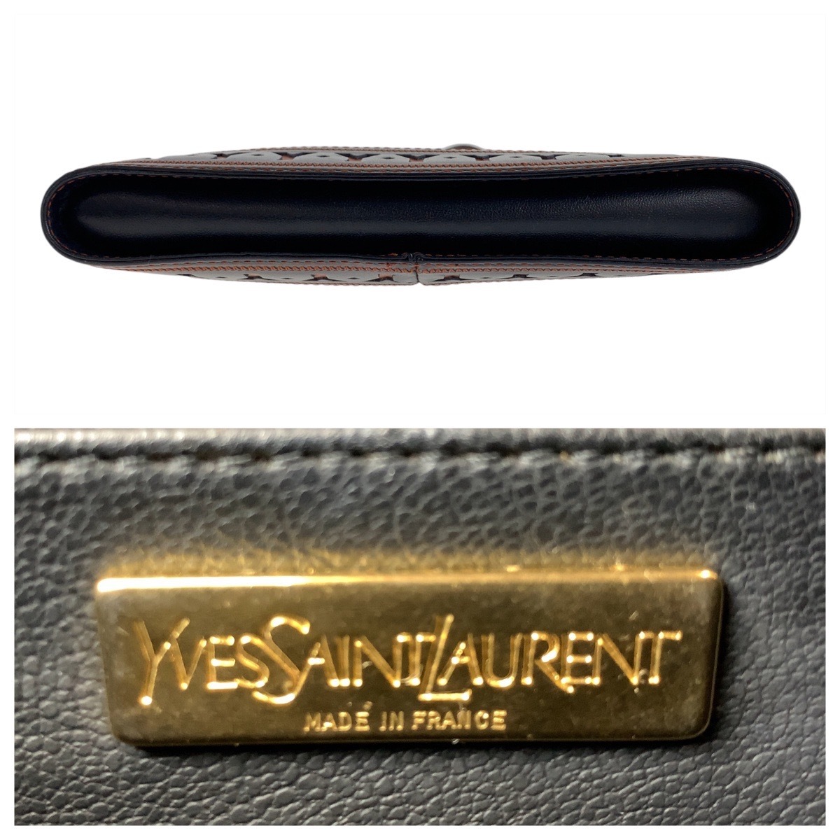 ヴィンテージ YSL Yカットアウト ブラック 黒 オレンジ ゴールド金具 レザー 斜め掛け ショルダーバッグ メッセンジャーバッグ レディース 409186