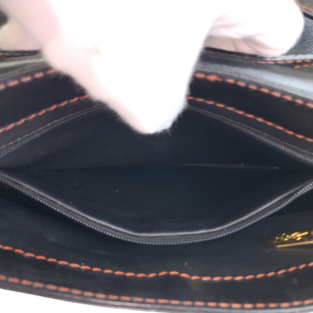 ヴィンテージ YSL Yカットアウト ブラック 黒 オレンジ ゴールド金具 レザー 斜め掛け ショルダーバッグ メッセンジャーバッグ レディース 409186