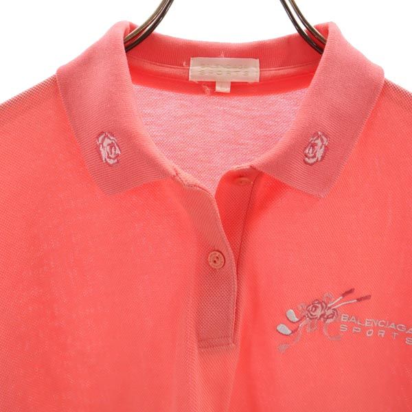 バレンシアガ スポーツ 刺繍 ゴルフ 半袖 ポロシャツ L ピンク系 BALENCIAGA SPORT 鹿の子 レディース
