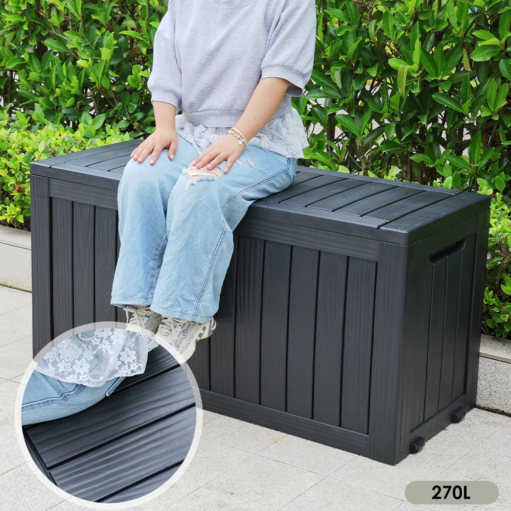 【国内発送Ｍ】1976【270L 114.7*46.5*57.6cm キャスター付き】戸外収納庫 収納ボックス 置き配 ゴミ箱 小型 屋外 ストッカー 防水/耐侯 収納可能 ガーデン/庭/ベランダ 頑