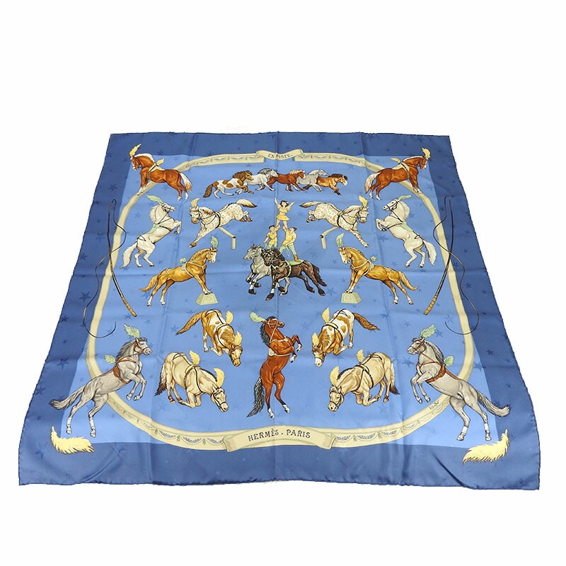 中古 エルメス スカーフ カレ90 EN PISTE シルク100％ 馬 小物