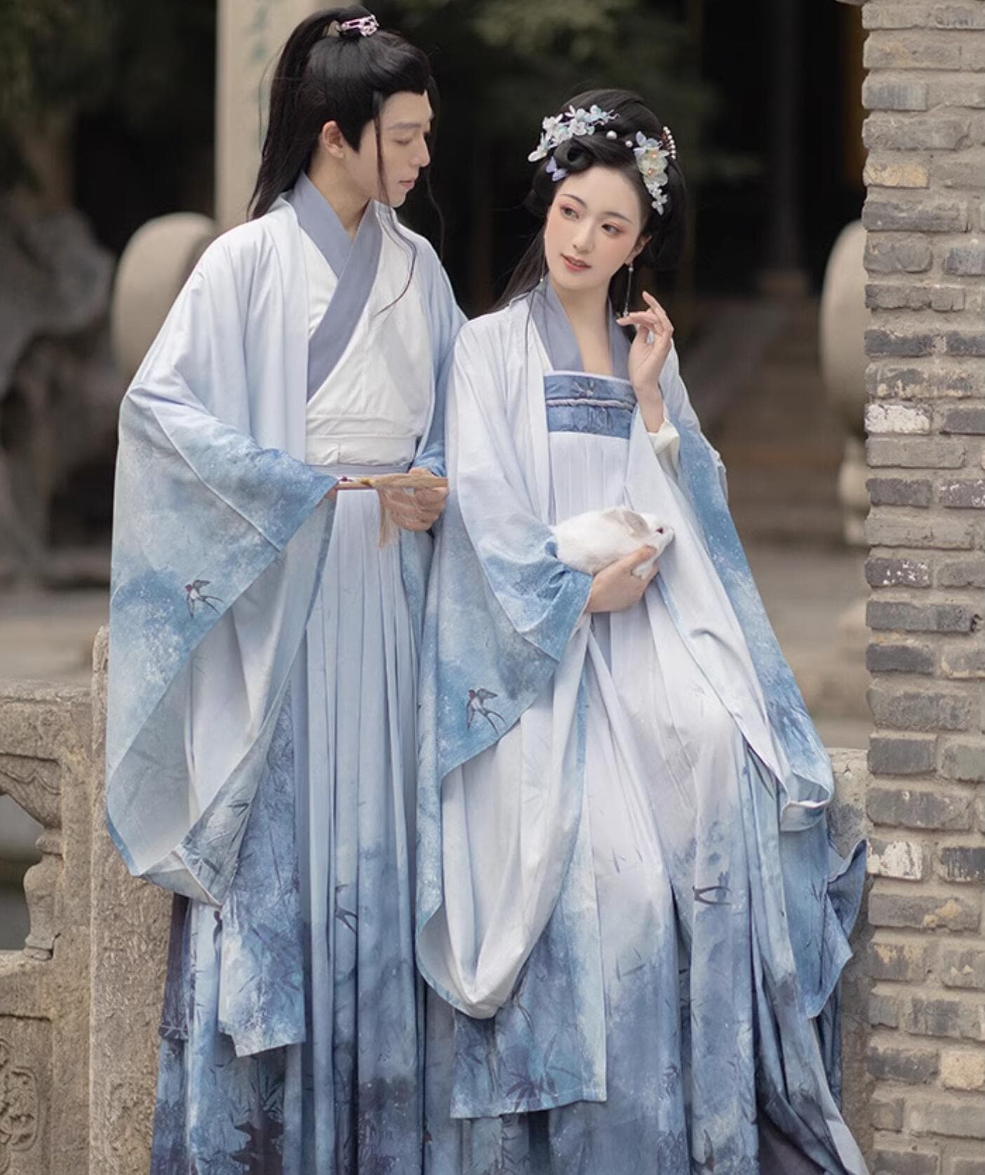 漢服 中華コスプレ 衣装 華流 ハロウィン 衣装 メンズ レディース ペアルック チャイナ服 大人 男女 中国古代服装 白系 山水画 水墨 プリント 竹 ツバメ 鳥 ナチュラル ロング丈 振り袖の羽織