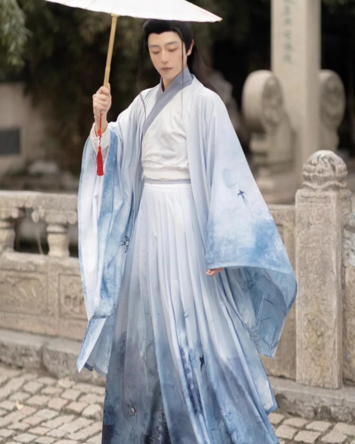 漢服 中華コスプレ 衣装 華流 ハロウィン 衣装 メンズ レディース ペアルック チャイナ服 大人 男女 中国古代服装 白系 山水画 水墨 プリント 竹 ツバメ 鳥 ナチュラル ロング丈 振り袖の羽織