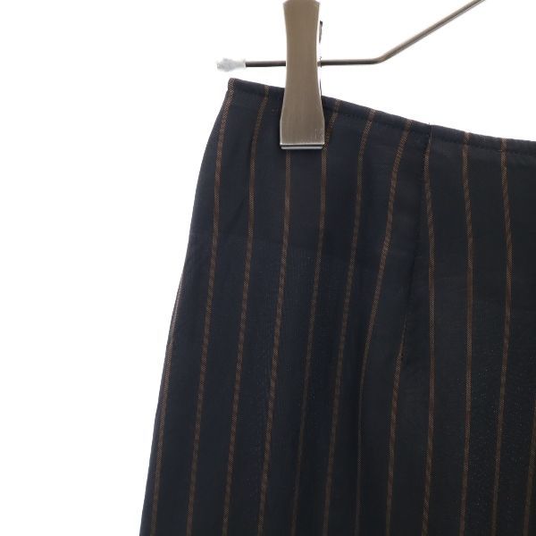 未使用 ストライプ柄 マキシ丈 フレアスカート 36 ブラック×ブラウン ペチコート付き レディース