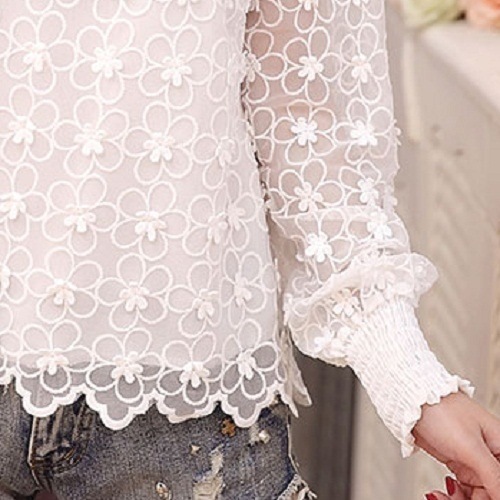 2084.ハイネック花柄レーストップス(ホワイト) 2084.ハイネック花柄レーストップス(ホワイト)