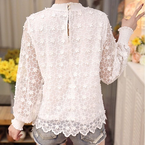 2084.ハイネック花柄レーストップス(ホワイト) 2084.ハイネック花柄レーストップス(ホワイト)