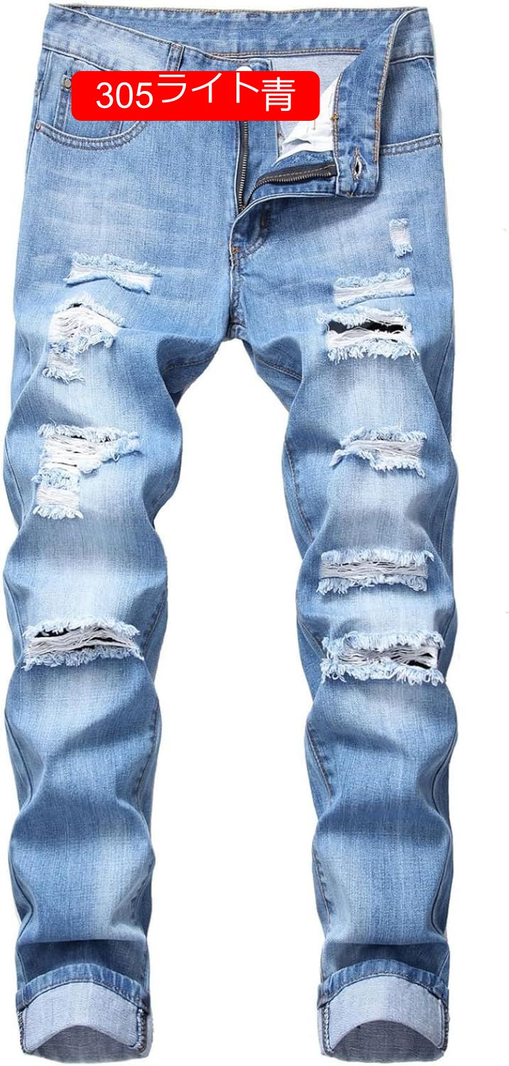 デニムパンツ ジーパン メンズ 細め ストレッチ ダメージ加工 オトコ ロングパンツ ボトムス 大人 かっこいい 個性 hiphop トレンド 厚い 立体裁断 軽量 ファッション 秋用 ウォッシュ加工