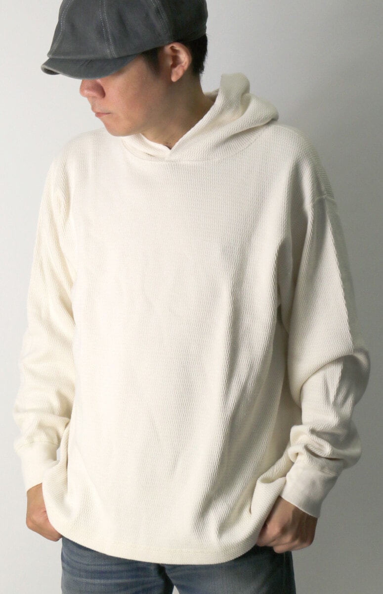 Healthknit(ヘルスニット) ロングスリーブ ハニカム ワッフル フーディ Tシャツ パーカー ヘビーウエイト ワッフル素材 メンズ レディース