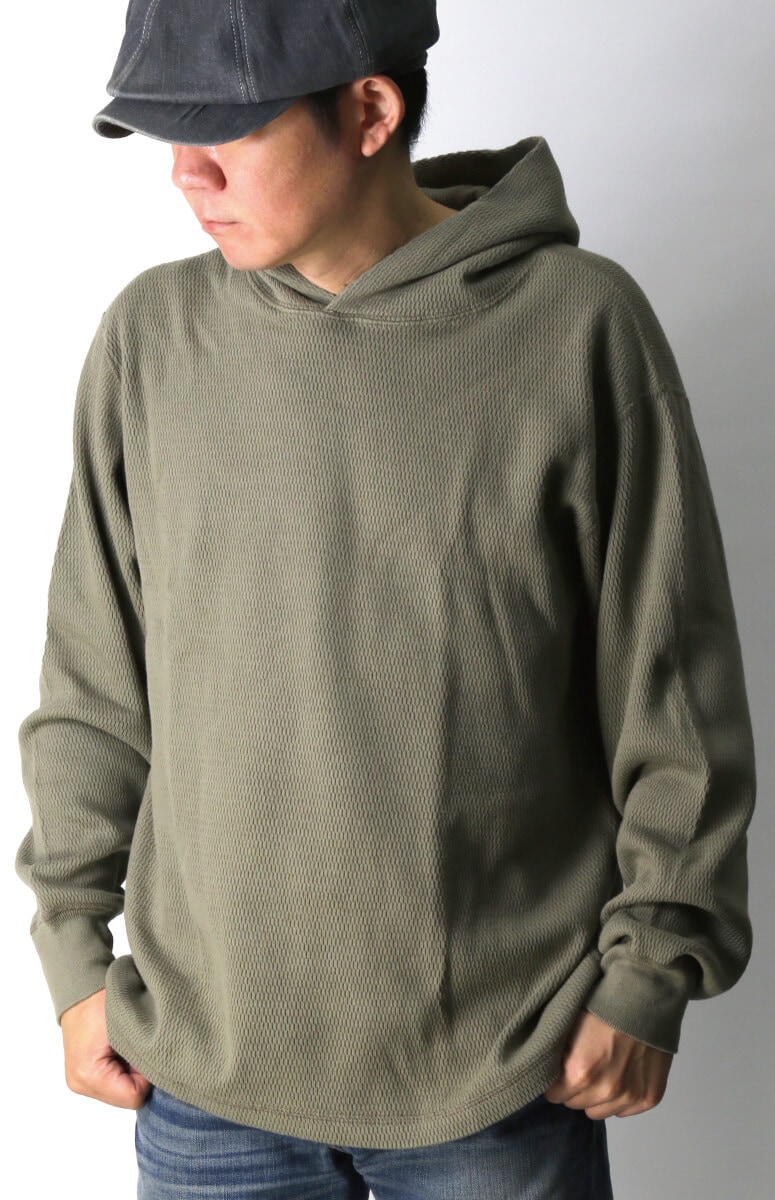 Healthknit(ヘルスニット) ロングスリーブ ハニカム ワッフル フーディ Tシャツ パーカー ヘビーウエイト ワッフル素材 メンズ レディース