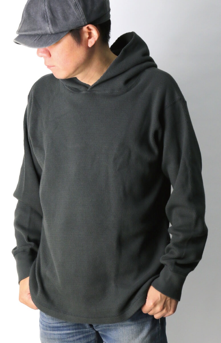 Healthknit(ヘルスニット) ロングスリーブ ハニカム ワッフル フーディ Tシャツ パーカー ヘビーウエイト ワッフル素材 メンズ レディース