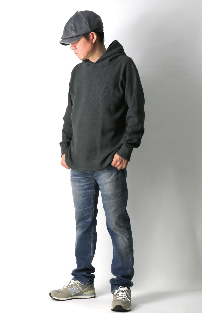 Healthknit(ヘルスニット) ロングスリーブ ハニカム ワッフル フーディ Tシャツ パーカー ヘビーウエイト ワッフル素材 メンズ レディース