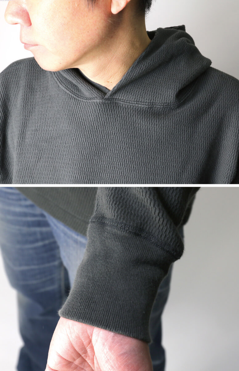 Healthknit(ヘルスニット) ロングスリーブ ハニカム ワッフル フーディ Tシャツ パーカー ヘビーウエイト ワッフル素材 メンズ レディース