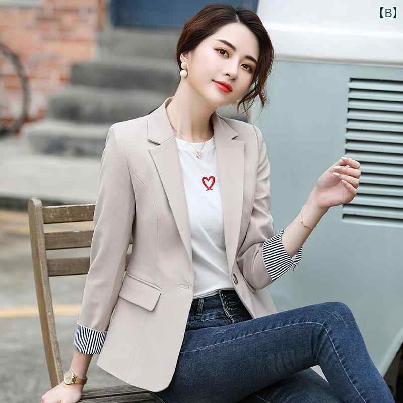 レディース 女性用 ジャケット スプリングジャケット ブレザー 長袖 七分袖 スリムフィット 春秋 スタイリッシュ エレガント おしゃれ 通勤 オフィスワーク ショッピング タウンユース