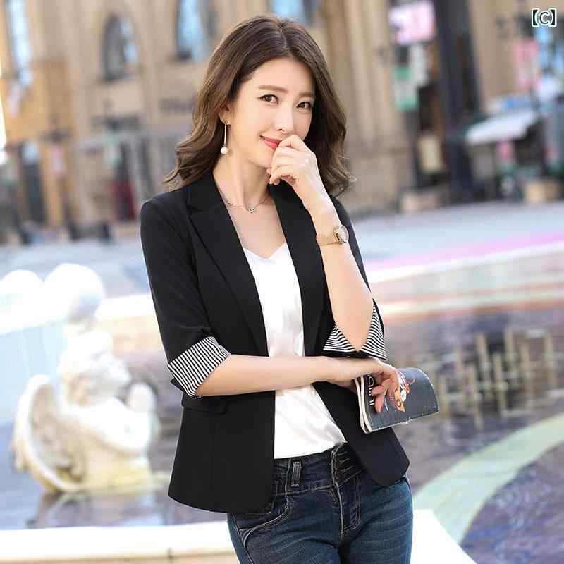 レディース 女性用 ジャケット スプリングジャケット ブレザー 長袖 七分袖 スリムフィット 春秋 スタイリッシュ エレガント おしゃれ 通勤 オフィスワーク ショッピング タウンユース