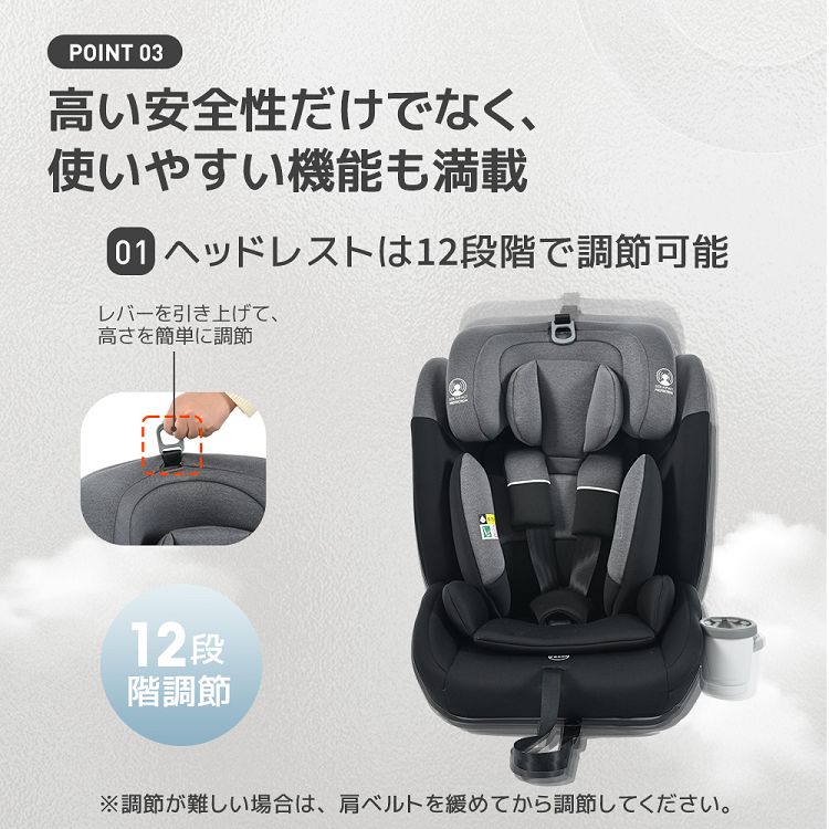 新安全基準R129適合 チャイルドシート ISOFIX 生後15ヶ月～12歳頃 76～150cm