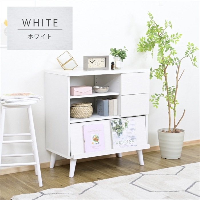 キャビネット 北欧 ディスプレイラック おしゃれ リビングボード ハイタイプ リビングチェスト フラップ サイドボード ホワイト ブラウン フラップ扉 幅75