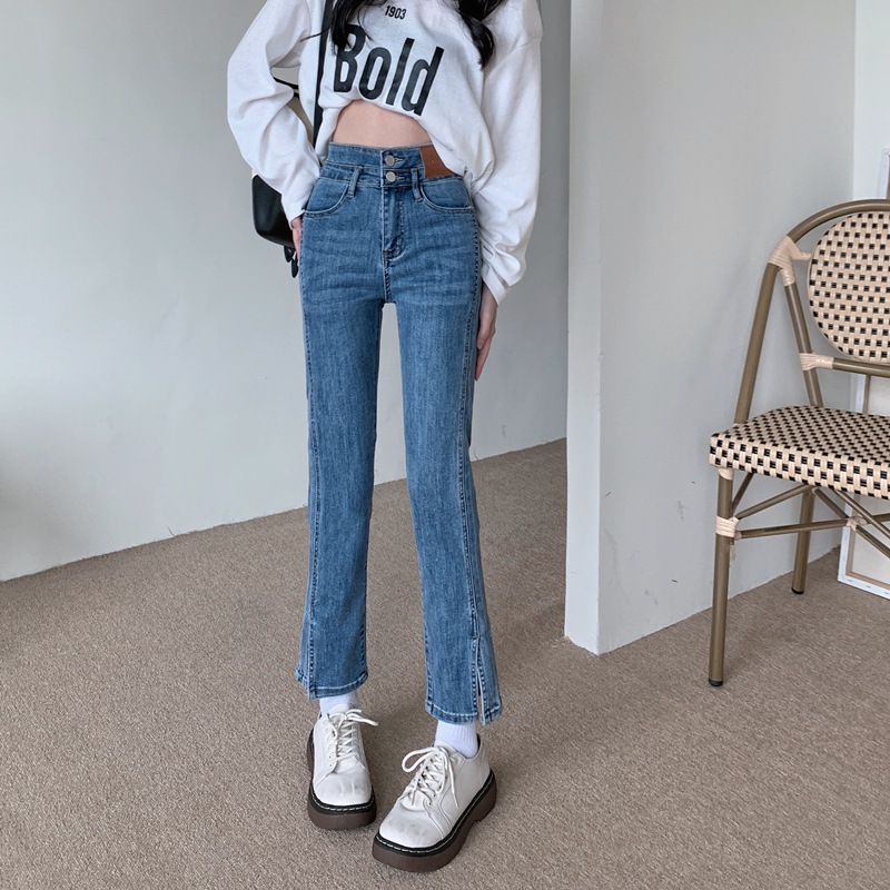 ブラックストレートジーンズ女性春新作ハイウエストルーズ薄l型9点小人春