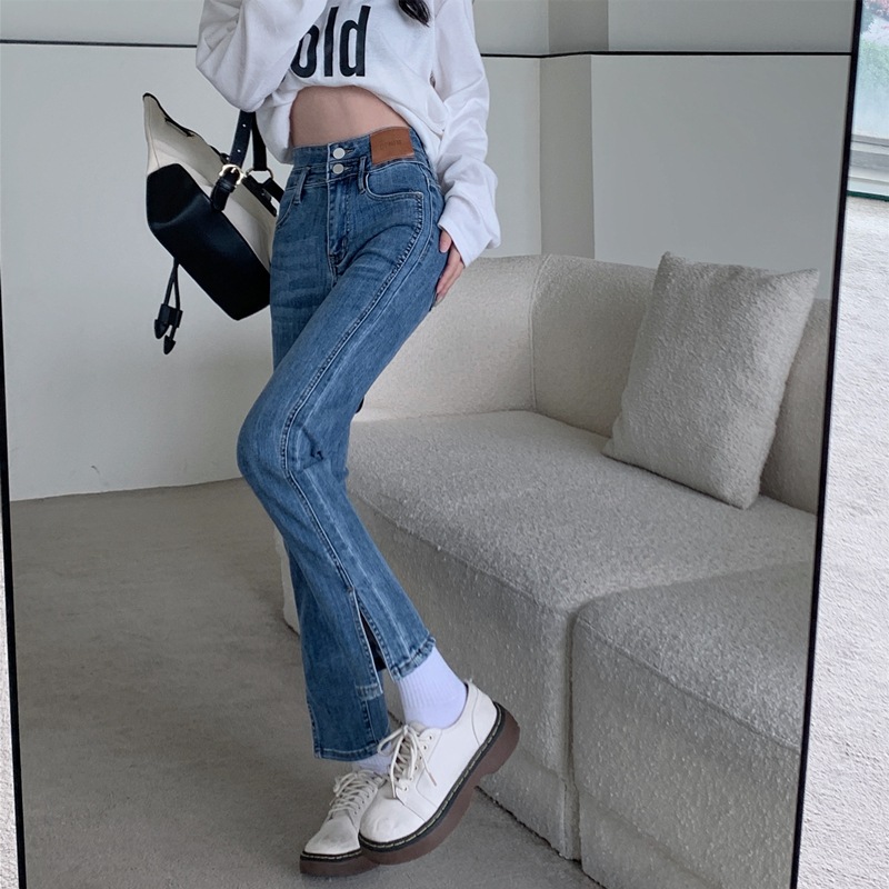 ブラックストレートジーンズ女性春新作ハイウエストルーズ薄l型9点小人春