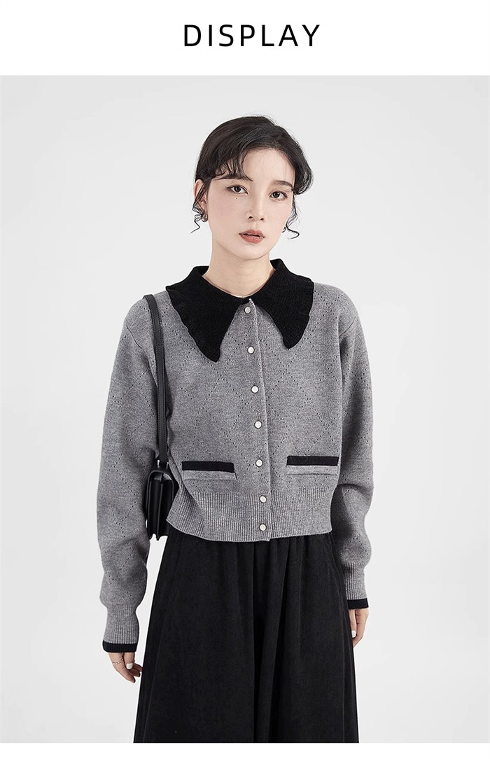 襟付き ニット カーディガン レディース トップス 長袖 ショート丈 S M L ニットセーター セーター バイカラー 秋 冬 ニットシャツ 前開き グレー シンプル ゆったり きれいめ OL あった 襟付き ニット カーディガン レディース トップス 長袖 ショート丈 S M L ニットセーター セーター バイカラー 秋 冬 ニットシャツ 前開き グレー シンプル ゆったり きれいめ OL あった