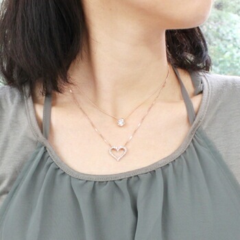 me. ミー プラチナ ピンクゴールド ジルコニアハート 2連 シルバーネックレス 2連 925