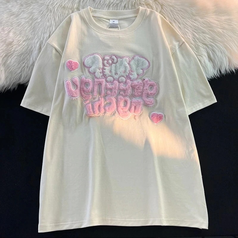 【2個買うと1個無料】ハローキティ半袖かわいい猫コットン半袖tシャツ女性用夏ゆったりカレッジ甘いカップル着用半袖トップ 【2個買うと1個無料】ハローキティ半袖かわいい猫コットン半袖tシャツ女性用夏ゆったりカレッジ甘いカップル着用半袖トップ