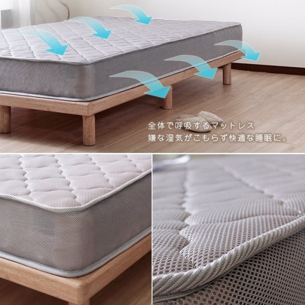 シングル ベッド マットレスセット 3Dメッシュ ポケットコイルマットレス 宮付 棚 コンセント ベッド下 収納 マットレス シングルベッド セット