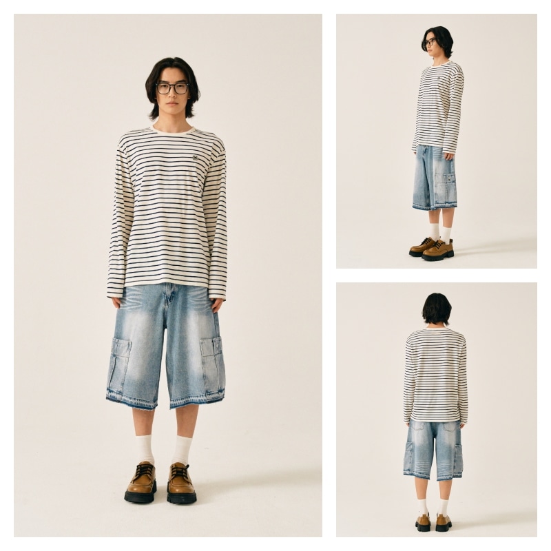 SATUR】 GABON DENIM BERMUDA CARGO PANTS : LIGHT BLUE