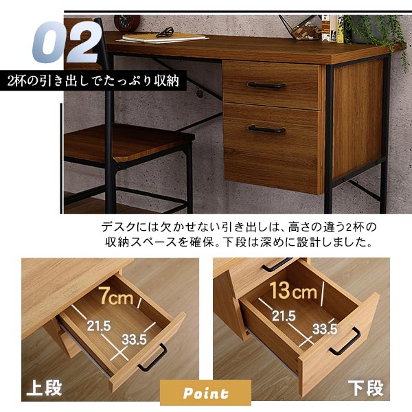 パソコンデスク デスク 机 pcデスク 学習机 勉強机 おしゃれ ワークデスク ライティングデスク 木製 ヴィンテージ風 チェア付き2点セット