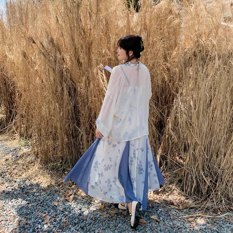 【ぽちゃまに】 夏 2セット 大きいサイズ ブラウス＋キャミワンピース チャイナ風 漢服 体型カバー レディース セットアップ メガ割46