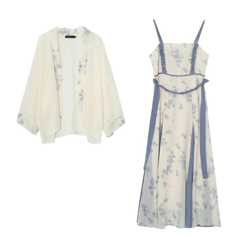 【ぽちゃまに】 夏 2セット 大きいサイズ ブラウス＋キャミワンピース チャイナ風 漢服 体型カバー レディース セットアップ メガ割46