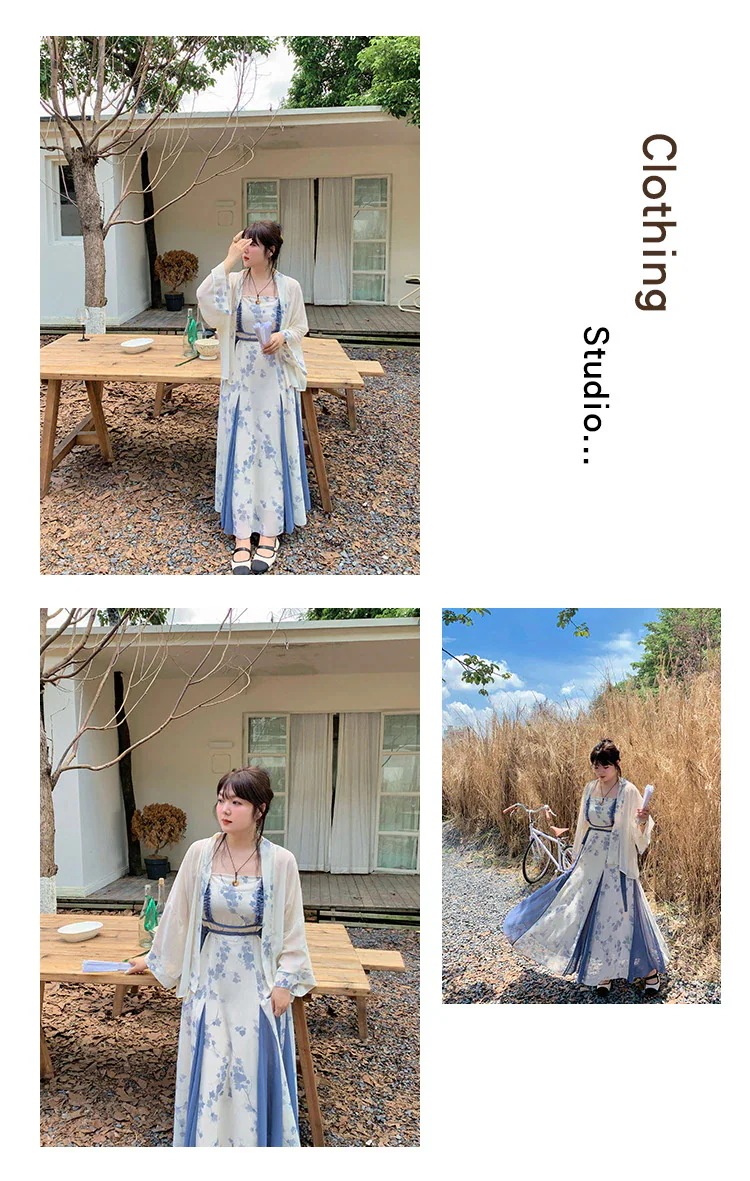 【ぽちゃまに】 夏 2セット 大きいサイズ ブラウス＋キャミワンピース チャイナ風 漢服 体型カバー レディース セットアップ メガ割46